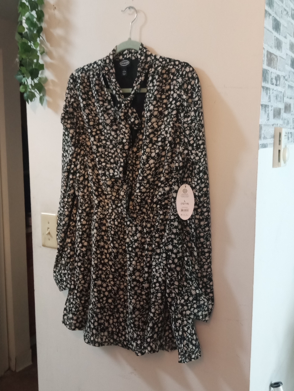Black Floral Tie-Neck Dress NWT